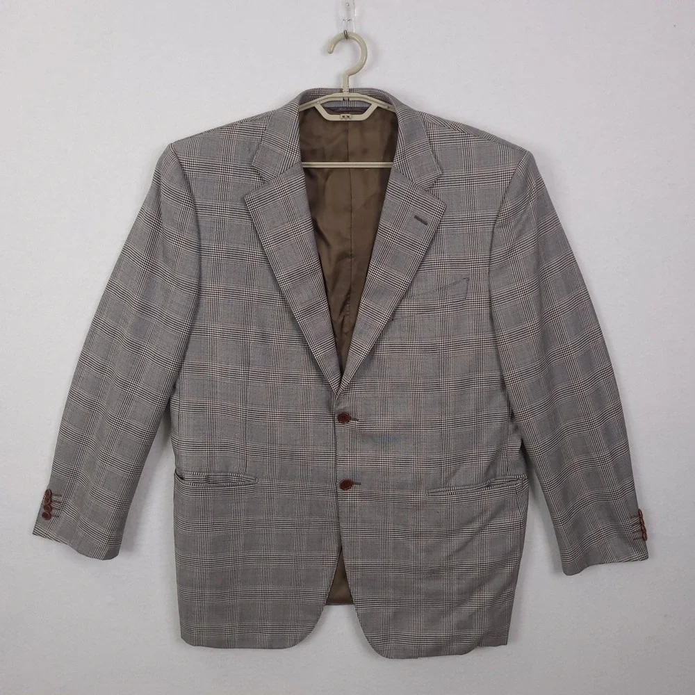 Trussini Blazer Mens 58 Gray Glen Plaid Wool Sport Coat Loro Piana Italy